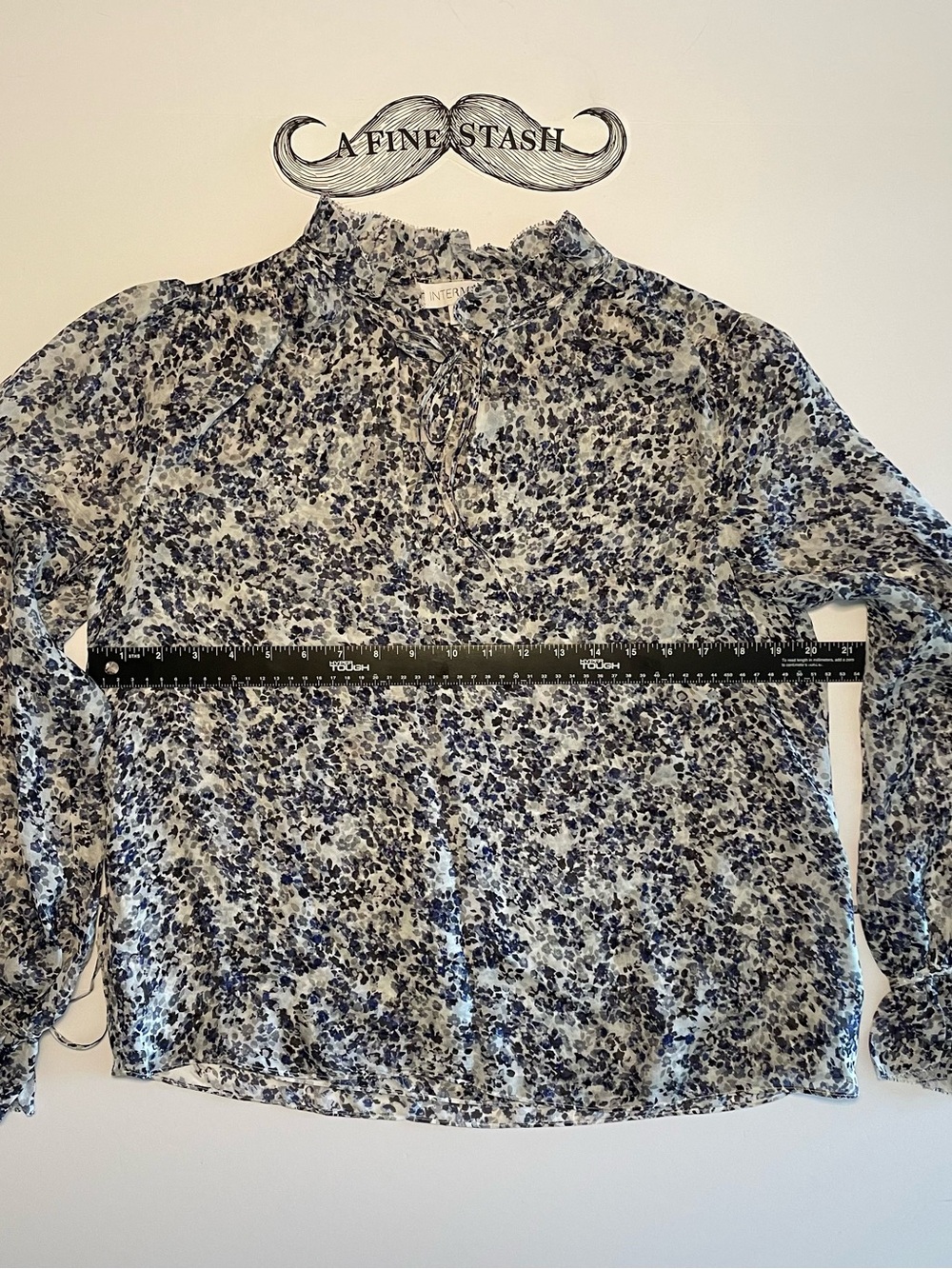 INTERMIX Blue and White Floral Tie-Neck Blouse